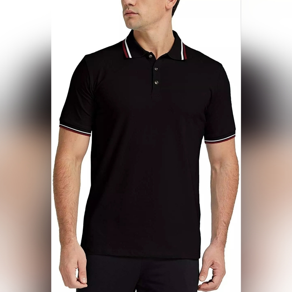 Mlanm Men's Black Classic Fit Short Sleeve Dual Tipped Polo Shirt Size Large EUC
